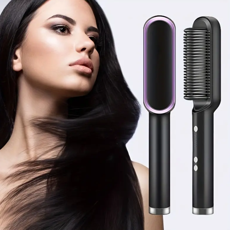 Portable Hair Straightening & Curling Brush