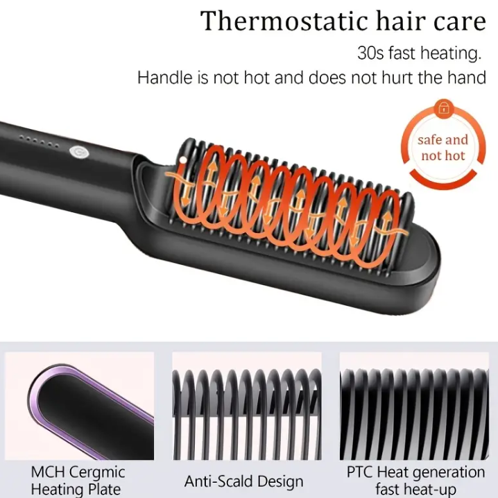 Portable Hair Straightening & Curling Brush